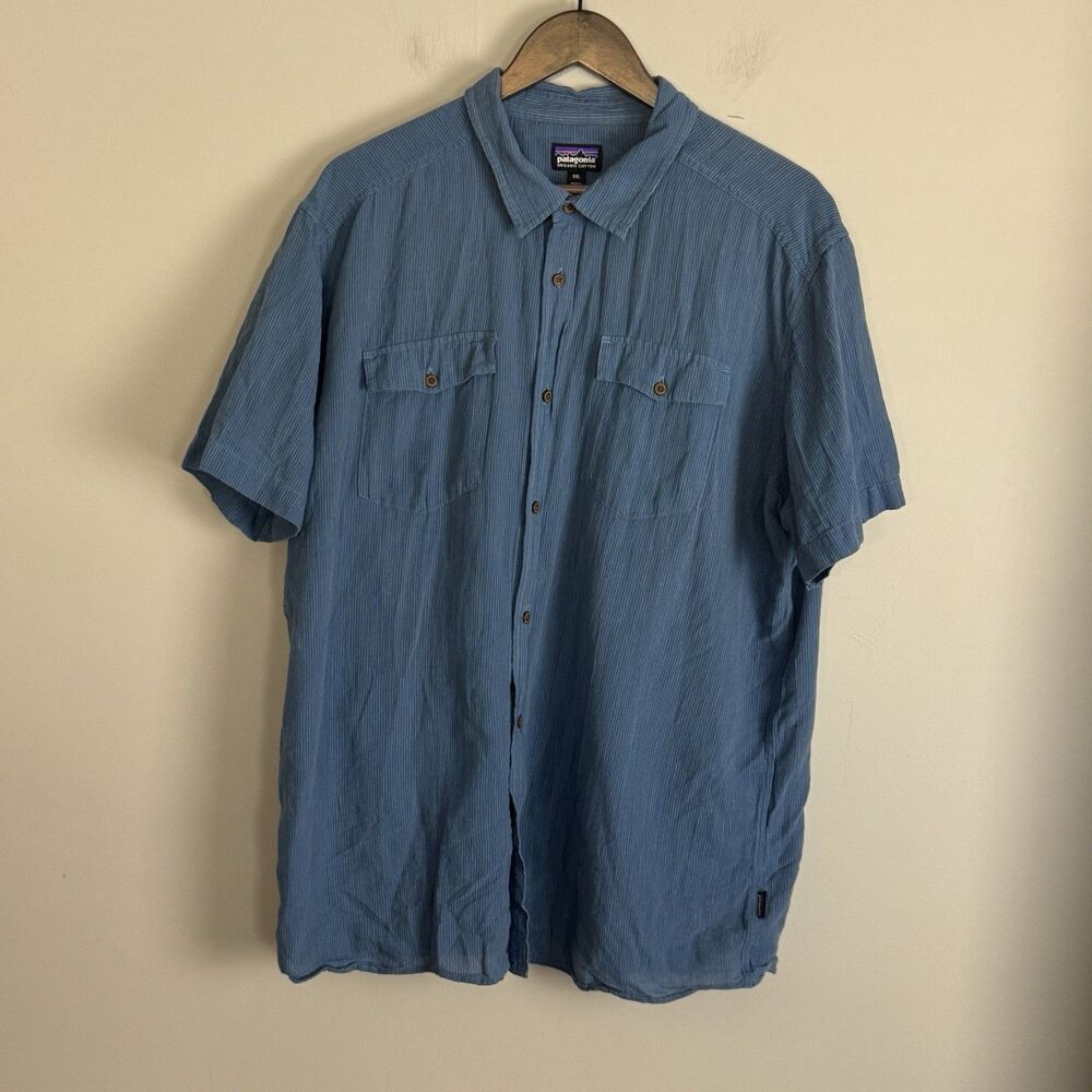 PATAGONIA Mens Blue Pocket Steersman Button Shirt Size XXL Outdoors Hiking Logo
